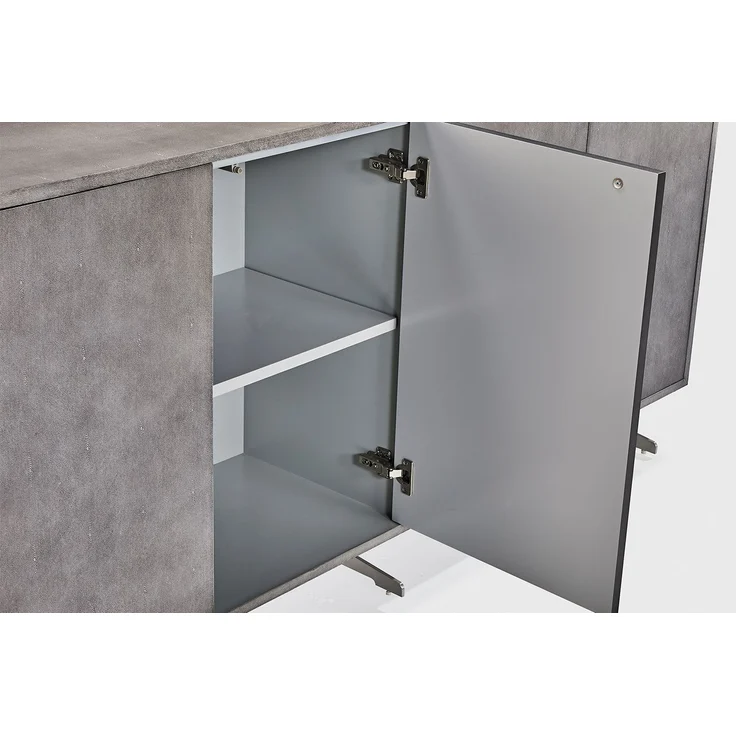 KAWOLA Sideboard GALA 4 Türen Kunstleder grau Fuß Edelstahl gebürstet 85 x 40 x 180 cm – Bild 2