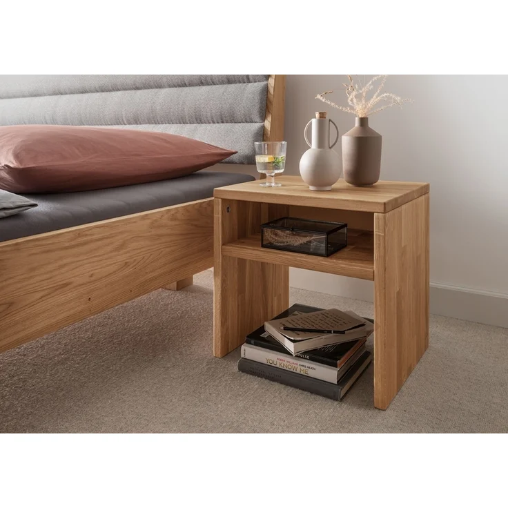 Nachttisch 45x45cm 'Kiara' Wildeiche massiv geölt mit offenem Fach – Bild 1
