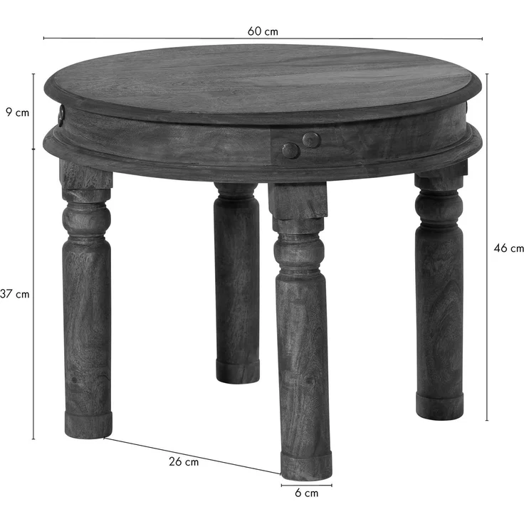 Couchtisch Sheesham rund Ø 60 cm grau geölt LEEDS #05 – Bild 6
