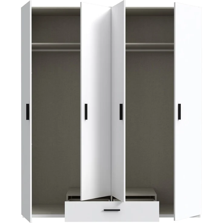 Forte TRAWEN Kleiderschrank 170 180, moderner Kleiderschrank, 4-türig, Schublade, Schlafzimmerschrank, Holzwerkstoff, Weiß, 177,5 cm breit x 210,5 cm hoch x 54,2 cm tief – Bild 4