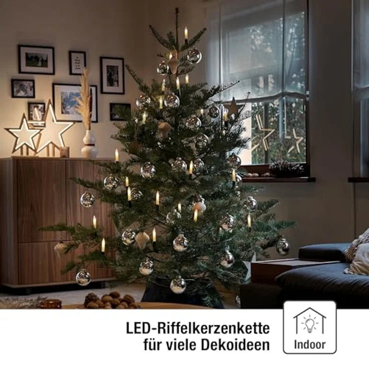 hellum Lichterkette innen, 30 LED elfenbein farbige Kerzen Lichterkette, Weihnachtsbaum 8,7m beleuchtet + 3m Zuleitung, Kabel grün, Baumlichterkette warmweiß, Helligkeit – Bild 5