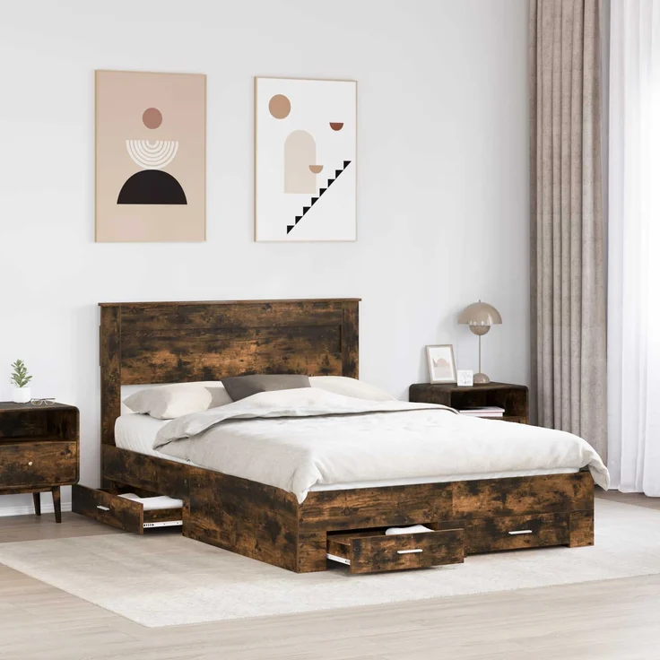 vidaXL Bettrahmen Geräucherte Eiche 140 x 190 cm Holzwerkstoff 3409983 – Bild 2