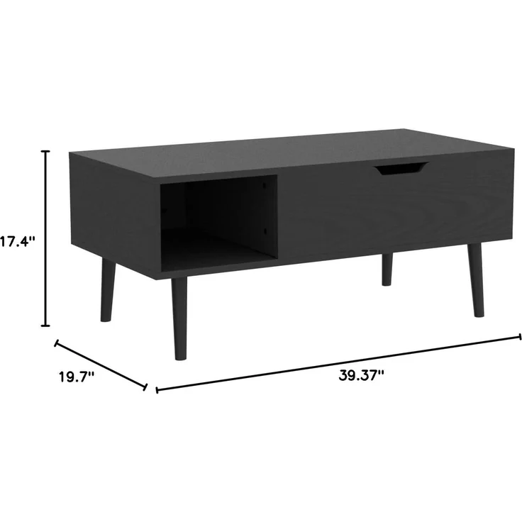 Sweetcrispy Couchtisch, Couchtische mit Hebeplatte, für Wohnzimmer, Wohnung, erhöhender Tisch, Holz-Couchtische mit Ablagefläche und verstecktem Fach, klassisches Schwarz – Bild 2