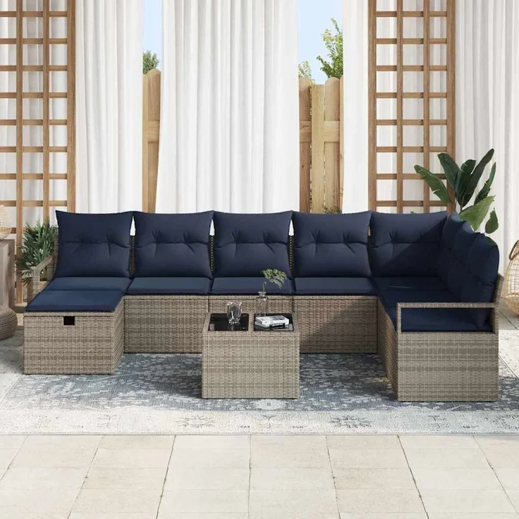 vidaXL Sofa Set 9 stk. Grau Poly-Rattan 3359244 – Bild 3