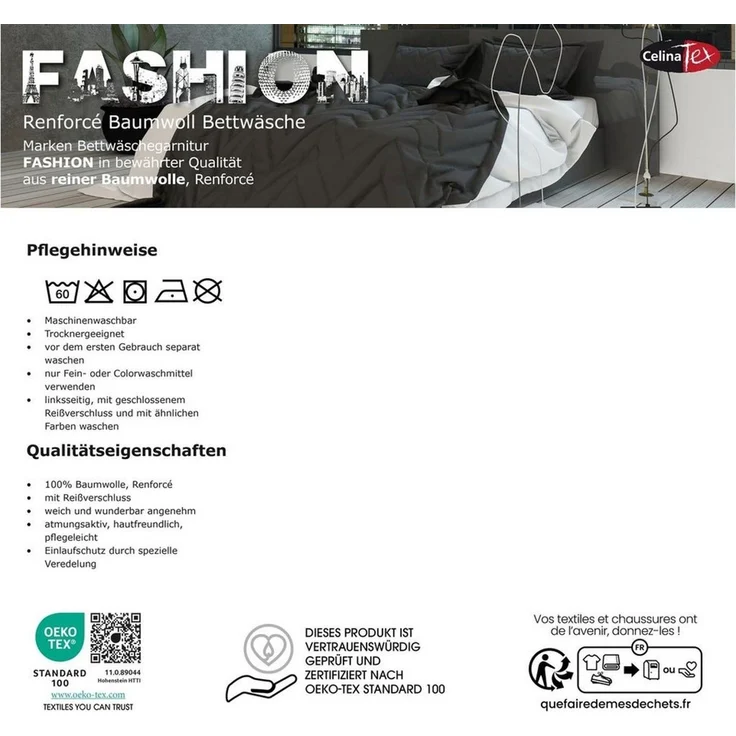 CelinaTex Bettwäsche Fashion Bettgarnitur Renforcé Reißverschluss 200x200cm Legra, Baumwolle, 3 teilig – Bild 2