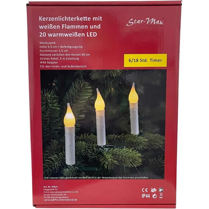 F-H-S International LED-Christbaumkerzen, weiß 20 Kerzen 7,6m grünes Kabel für Außen – Bild 3