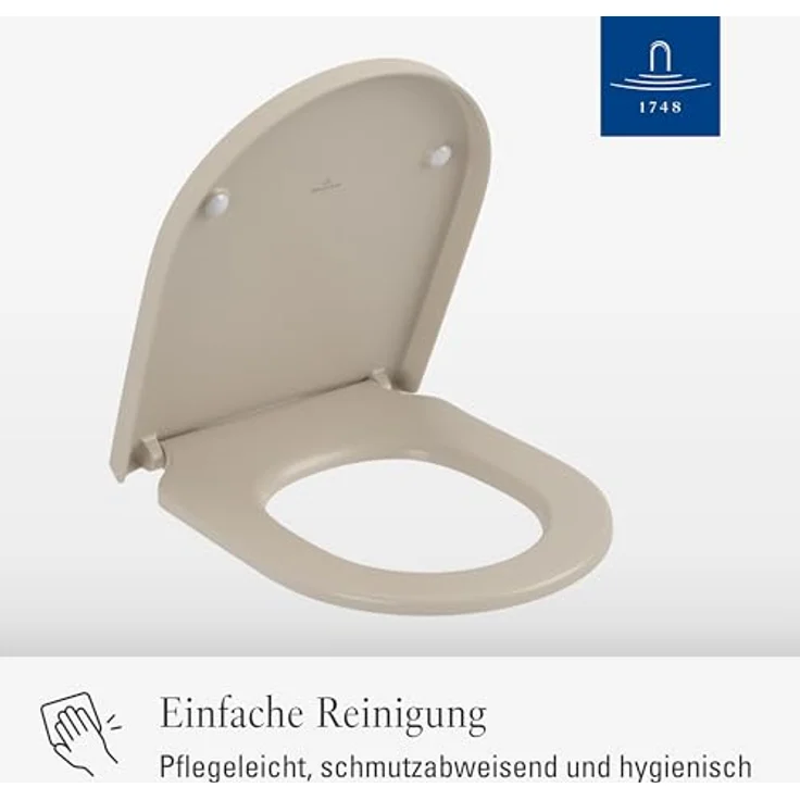 Villeroy & Boch Subway 3.0 WC-Sitz, Toilettendeckel mit Absenkautomatik, abnehmbarer Toilettensitz aus bruchsicherem Duroplast, Klodeckel Original Ersatzteil, D-Form, Almond, matt – Bild 5