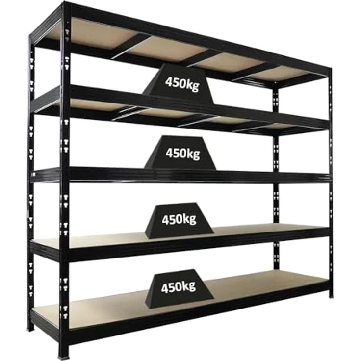 PROREGAL Profi Schwerlastregal Rhino EXTRA BREIT XXL schwarz HxBxT 200x240x70cm Fachlast 450kg 5X Spanplatten-Ebenen 8mm Garagenregal, Lagerregal, Steckregal, Weitspannregal – Bild 2