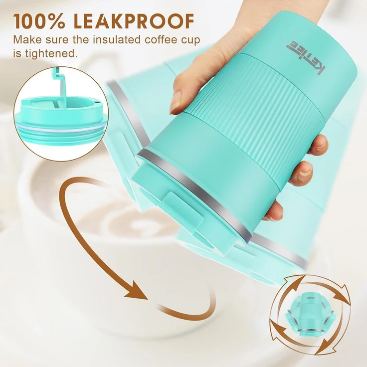 KETIEE Thermobecher to go 380ml - Türkis - Isolierbecher mit auslaufsicherem – Bild 4