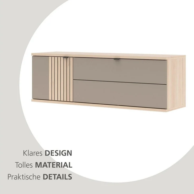 PISA Hänge-Schuhschrank mit 1 Holztür und 1 Klappe in Basalt matt mit Leistenoptik Riva Eiche – FSC-Zertifiziert – Modernes Schuhregal mit 3 Fachböden – 133 x 43 x 38 cm (B/H/T) – Bild 4