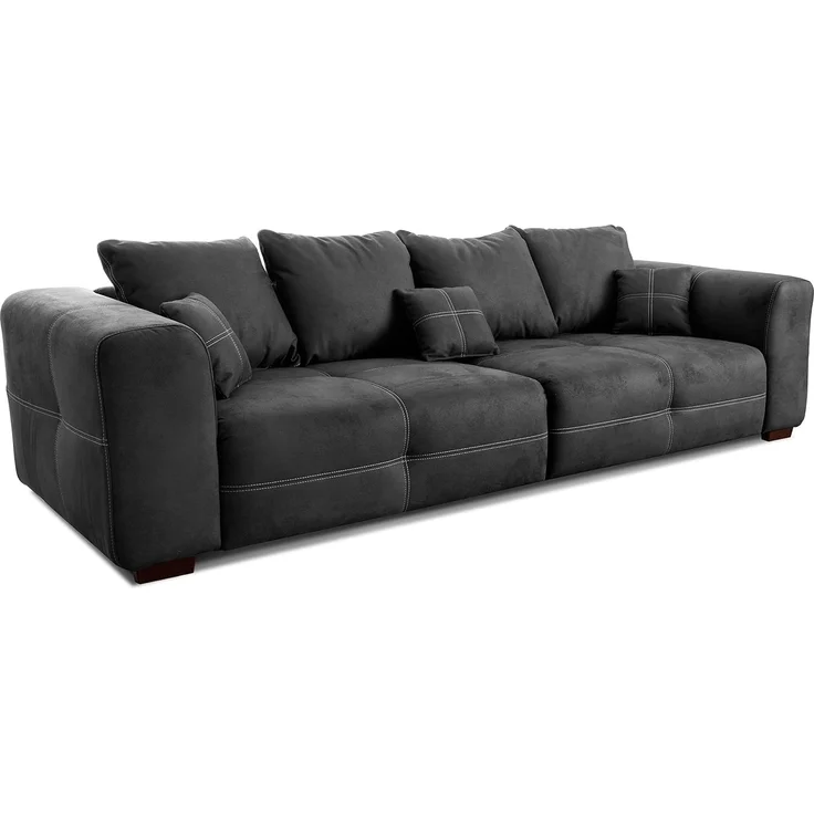 Cavadore Big Sofa Mavericco / XXL Couch im modernen Design / Inklusive Rückenkissen und Zierkissen / 287 x 69 x 108 cm (BxHxT) / Mikrofaser Schwarz