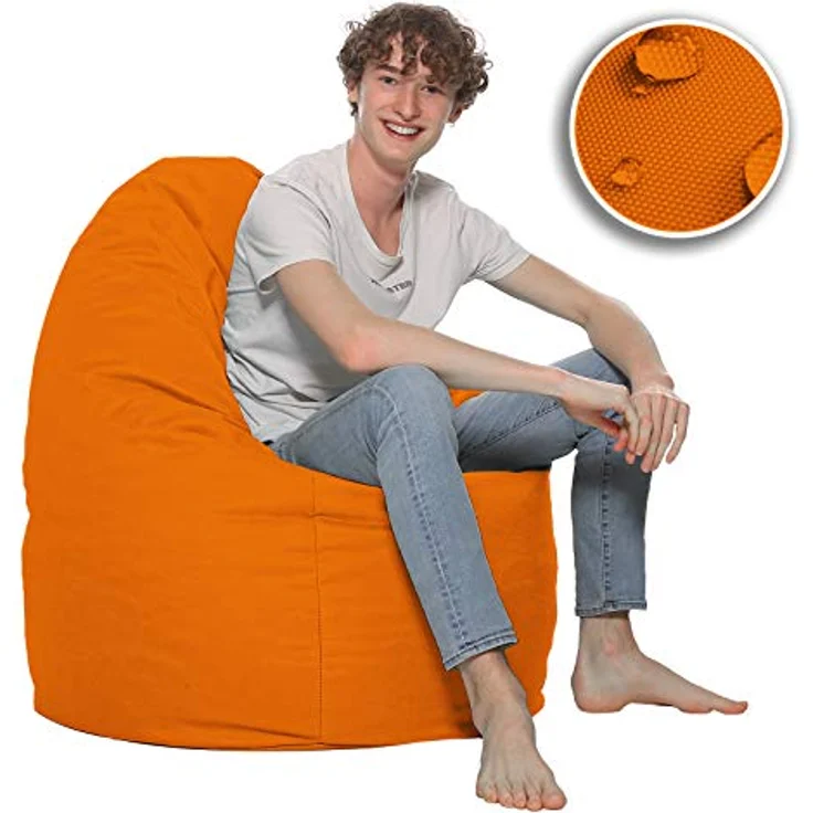 HomeIdeal - Sitzsack XXL Bodenkissen für Erwachsene & Kinder - Geeignet für Gaming oder Entspannen - Indoor wie Outdoor da er Wasserfest ist - mit EPS Perlen, Farbe:Orange, Größe:XL – Bild 6