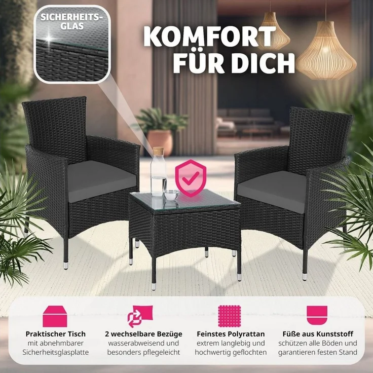 tectake Sitzgruppe Rattanset, (Set, 5-tlg), Schickes, modernes Design – Bild 3