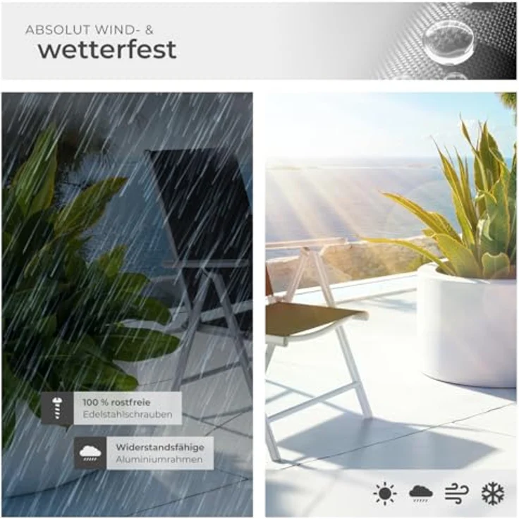 tectake® Sitzgarnitur Aluminium Klappstühle, Lounge Set mit 6X Stühle und 1x Glastisch Esstisch, Gartenmöbel Set wetterfest für den Balkon, Gartenstühle, Terrassenmöbel, Liegestuhl - Silber – Bild 8
