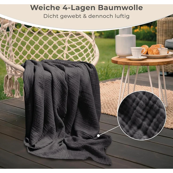 Laynenburg Tagesdecke Musselin aus 100% Baumwolle – Baumwolldecke, Kuscheldecke, Wohndecke als Sommerdecke, Bett-Überwurf, Couch-Überwurf, Sofa-Decke – Bild 5