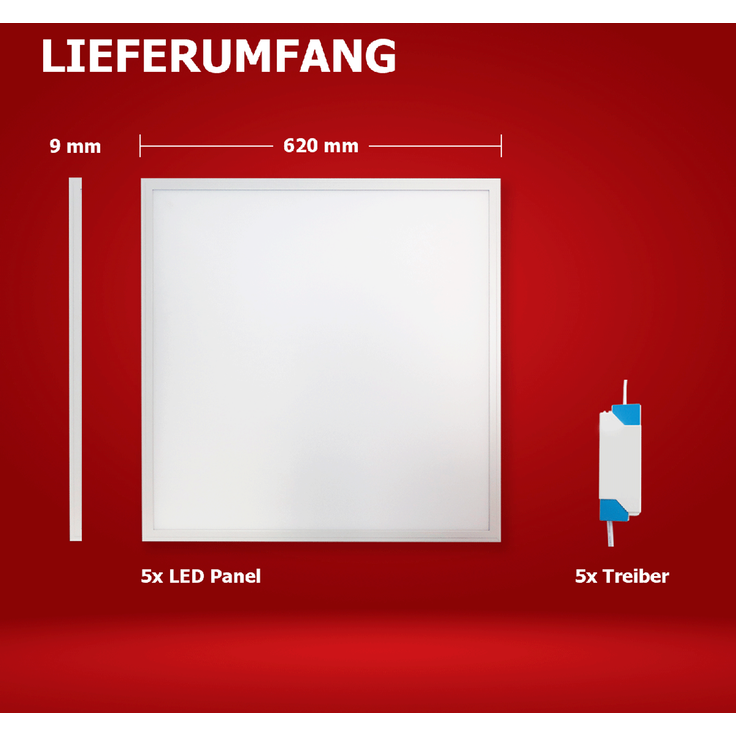 5x LED Panel 62x62 Tageslichtweiß 6000K 36W dimmbar 0-10V Slim Alu PLs3.0 – Bild 7