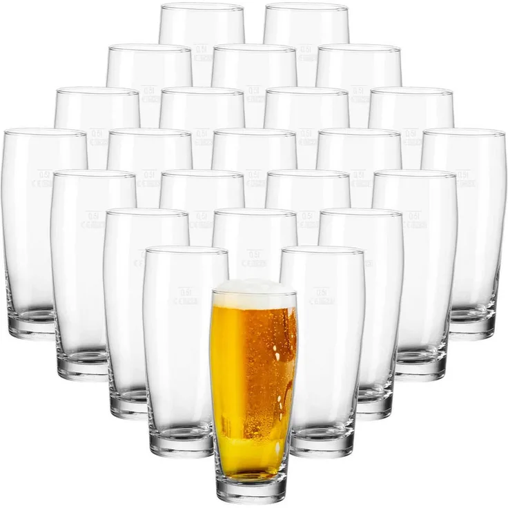 Van Well Willi Becher Bierglas, 0,5 Liter geeicht, 24er Set, transparent, spülmaschinengeeignet