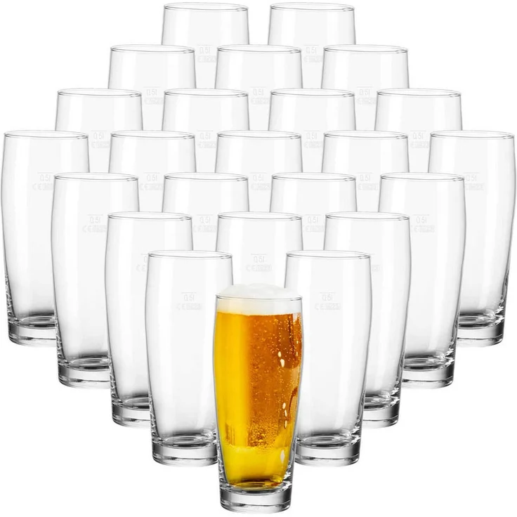 Van Well Willi Becher Bierglas, 0,5 Liter geeicht, 24er Set, transparent, spülmaschinengeeignet