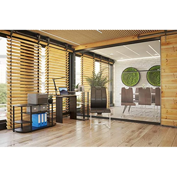 Furinno Abbott Schreibtisch mit 3 Ablageebenen, Holz, Französische Eiche Grau/Schwarz, 59.9 x 96.9 x 84.9 cm – Bild 3