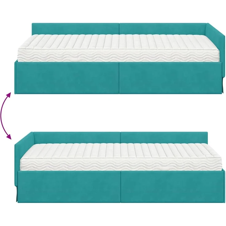 vidaXL Eckbettgestell mit Matratze Sonstiges 2 pcs Türkis Samt 3393652 – Bild 12