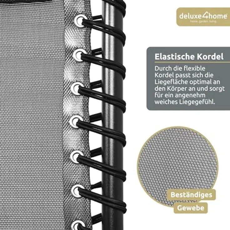 deluxe4home Gartenliege Liegestuhl Set mit Klapptisch I Gartenstuhl Klappbar I Liege Anthrazit, 3-teilig, Flexibles Gewebe – Bild 4
