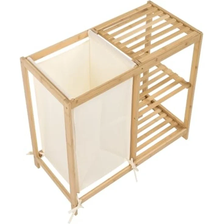 Badezimmerschrank PUILAR 68 cm mit Wäschekorb Bambus Hellbraun – Bild 6