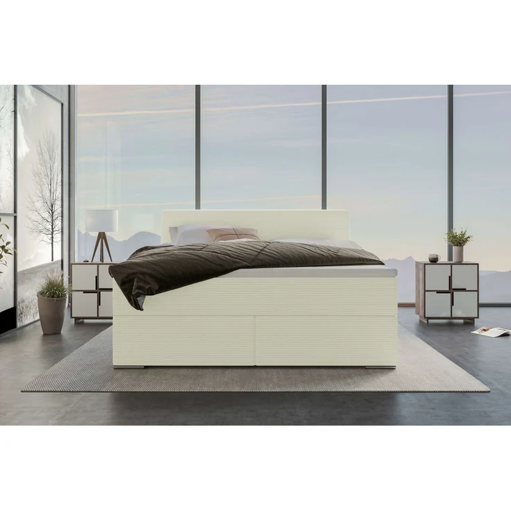 Sofa Dreams - Boxspringbett Valerio - Cordstoff - Creme - 140x200 cm – Bild 3
