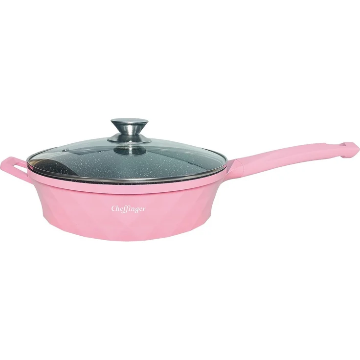 Pfanne Bratpfanne + Glasdeckel beschichtet Ø28 Induktion Cheffinger DIAPF28 pink – Bild 4