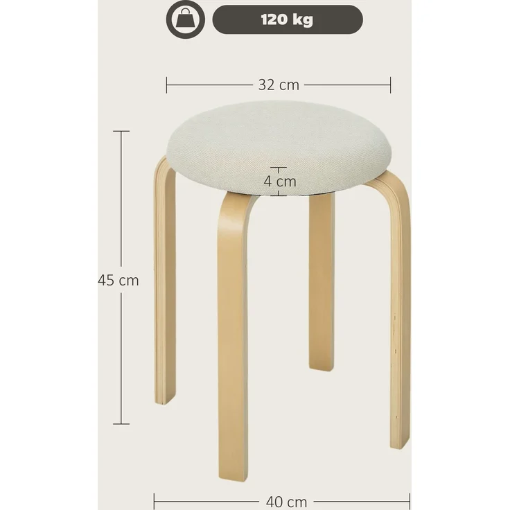 Polsterhocker im 4er-Set, stapelbar, lackierte Oberfläche, Holzbeine, Cremeweiß--Cremeweiß--45x40x40cm--YOUDENOVA – Bild 5