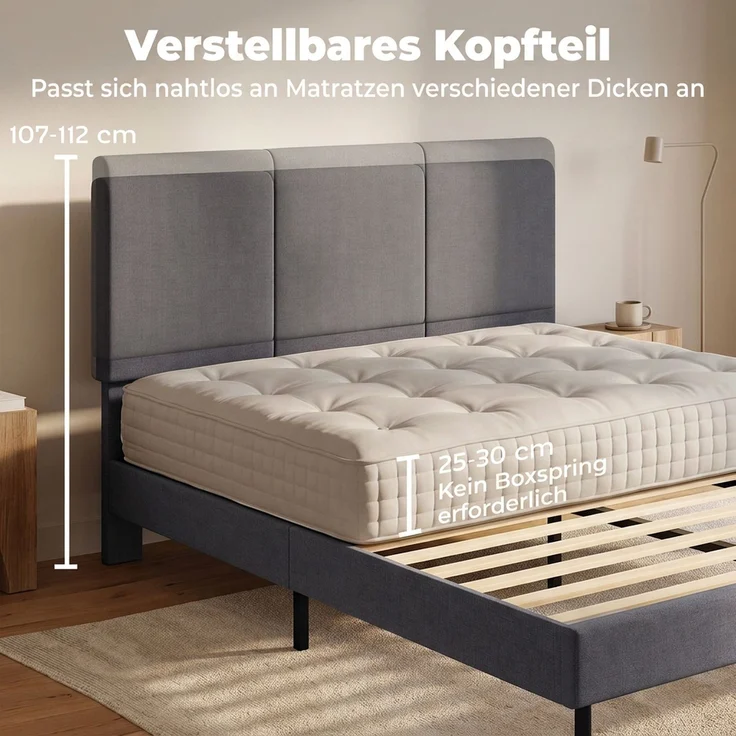 HOMCOM Bettgestell, Polyester, Sperrholz, Dunkelgrau, 150 x 208 x 112 cm – Bild 4