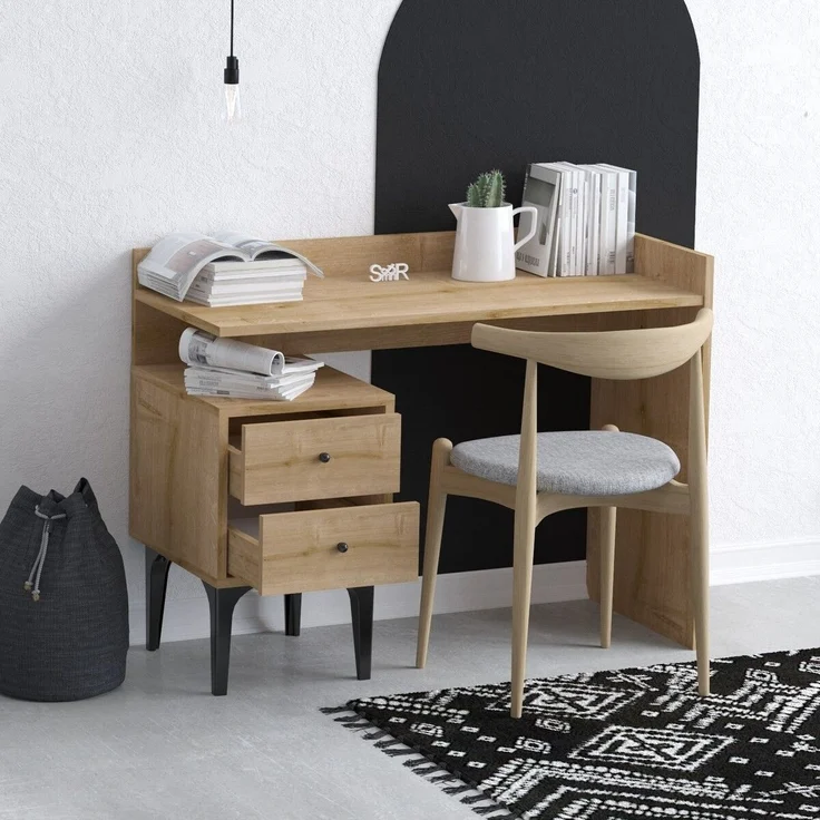 Calicosy Schreibtisch mit 2 Aufbewahrungsschubladen Holzdekor Eiche B100 cm - PUUK - Helles Holz – Bild 4