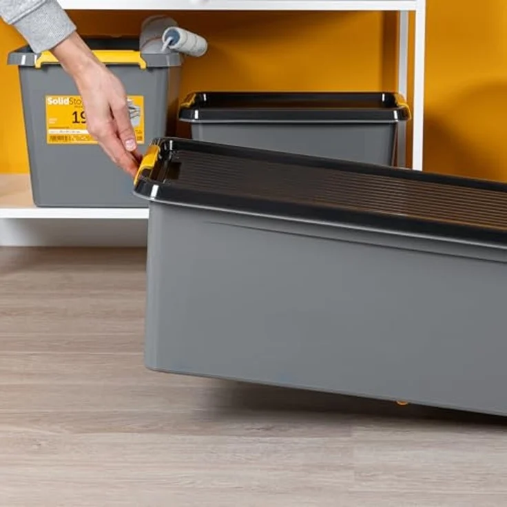 KONZEPT Aufbewahrungsbox mit Deckel, Stapelbox Set 2 Stk. für Keller, Werkstatt, Garage (2er Set), Stapelbare Boxen in verschiedenen Größen – Bild 3