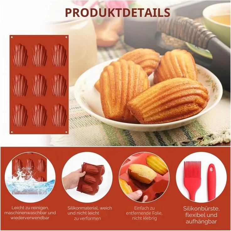 Bundviel Brotbackform 2er Set Silikon Madeleine Backform Bärentatzen Form Kuchen Muschel – Bild 4