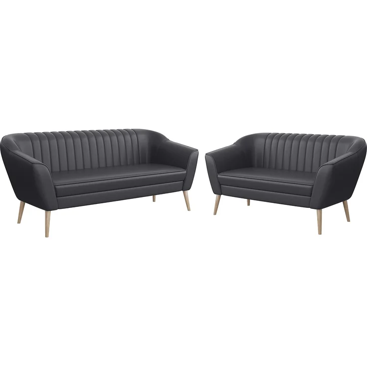 MEBLINI Sofa-Set KAIA 3+2 - Grau Kunstleder - für Wohnzimmer - Mini Lounge für fünf Personen - Küchensofa - Sofa Klein - Sitzgarnitur - Polstergarnitur - Sofagarnituren – Bild 1