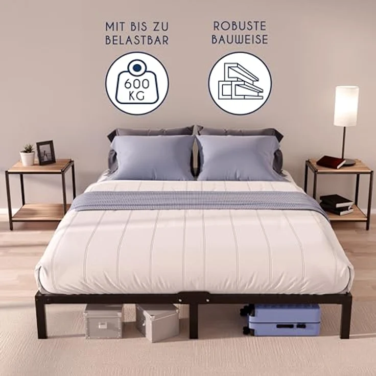 Dreamzie Bettgestell 140x190 mit Lattenrost aus Metall - Bett 140x190 für Matratze, Höche 35 cm - Großer Stauraum, Leicht zu Montieren und Stabil - Schwarzer Lattenrost – Bild 4