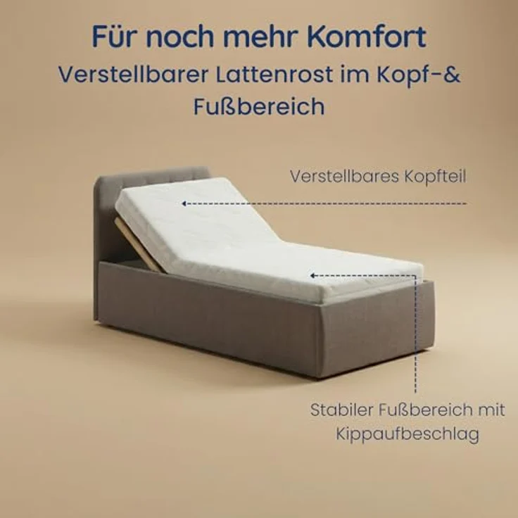 Home Collective Polsterbett Bett mit Stauraum, verstellbarem Lattenrost, viele Größen (Größen: 100x200 120x200 140x200 160x200 180x200 200x200, hochwertiger Strukturstoff, made in Germany), modernes Design mit hochwertigem Strukturstoff 100x200 cm, Dun... – Bild 7