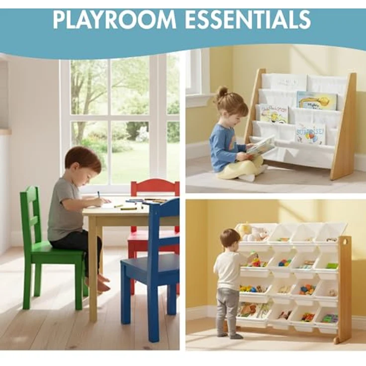 Humble Crew bunter Holztisch für Kinder, Natur/Primärfarben! Mit 4 Stühlen, ideal für Kinderzimmer. Fröhlichen Spielspaß schaffen – Bild 8