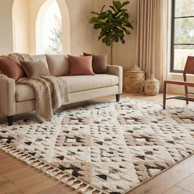 Safavieh Zottelig Teppich für Wohnzimmer, Esszimmer, Schlafzimmer - Moroccan Tassel Shag Collection, Kurzer Flor, Elfenbein und Braun, 240x300 cm