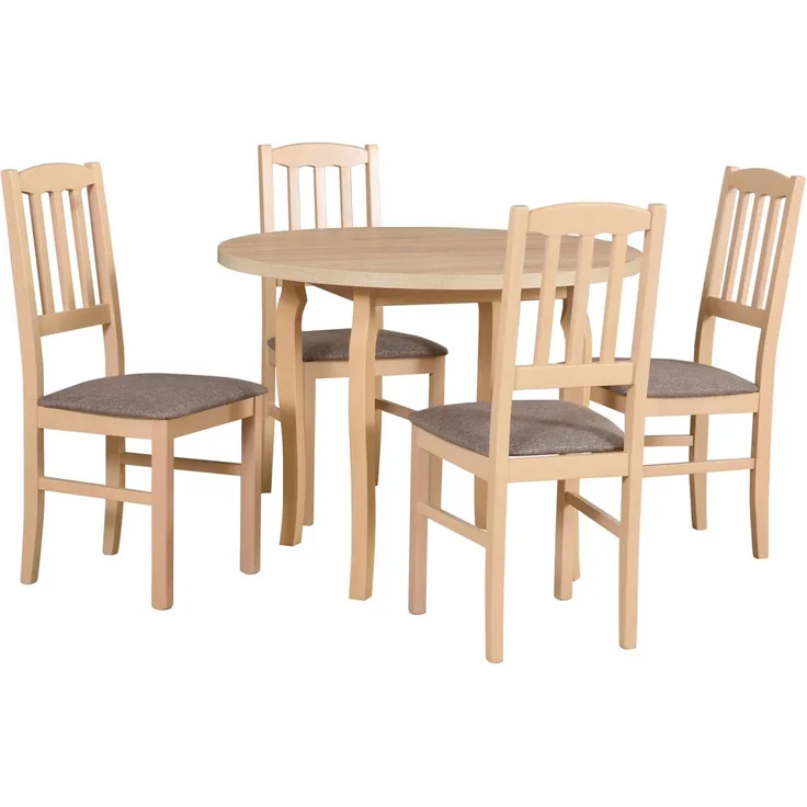 Essgruppe Bos3 Tischgruppe 5-teilig Sonoma Eiche Strukturstoff dunkelbeige