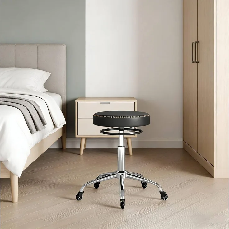 Bürohocker aus Kunstleder, höhenverstellbar & drehbar, 49x46-58x49 cm, Schwarz