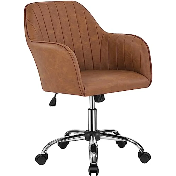 Yaheetech Homeoffice Stuhl, Schminkstuhl, Schreibtischstuhl, höhenverstellbar Drehstuhl, Bürostuhl mit gepolstertem Samtstoff, für Arbeitszimmer, Schlafzimmer, bis 136 kg belastbar, Retrobraun – Bild 2
