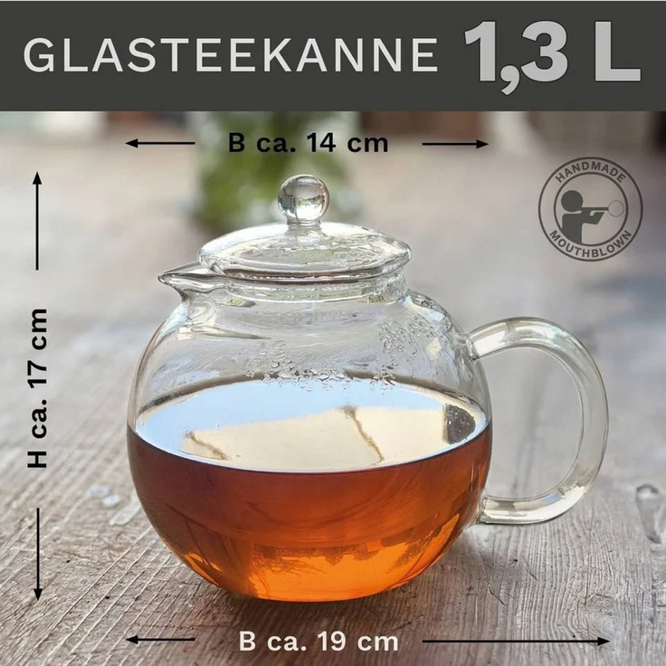 Creano Teekanne Creano Teekanne aus Glas 1,3l, 3-Teilige Glasteekanne mit Integriertem, (1er-Set, 2-St), tropffrei – Bild 2