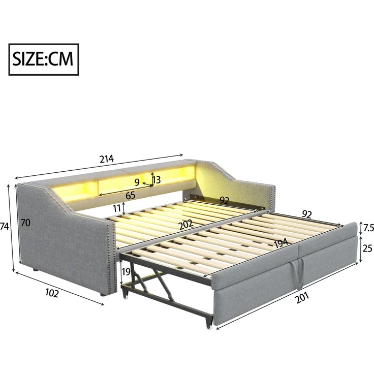 Schlafsofa 209,5×97 cm aus Samtstoff mit ausziehbarem Bett, gepolstert, modernes Tagesbett,Beige – Bild 10