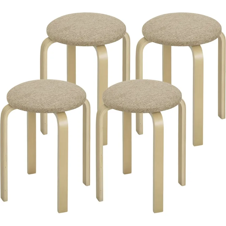 Wohnora-Polsterhocker im 4er-Set, stapelbar, lackierte Oberfläche, Holzbeine, Khaki,H 450cm x T 400cm x B 400cm