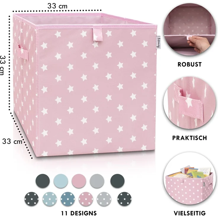 LIFENEY Aufbewahrungsbox mit Sternenmotiv in Rosa I Spielzeugbox mit Sternen passend für Würfelregale I Ordnungsbox für das Kinderzimmer I Aufbewahrungskorb als Accessoire | 33x33x33 cm – Bild 2