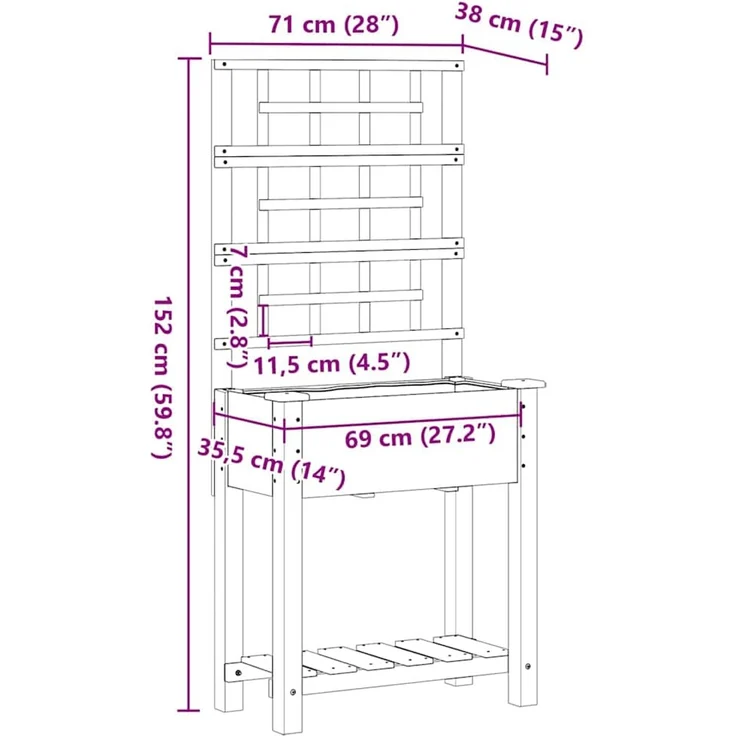 vidaXL Garten-Pflanzgefäß Beige 71 x 38 x 152 cm Massivholz aus Fichte 42006570 – Bild 9