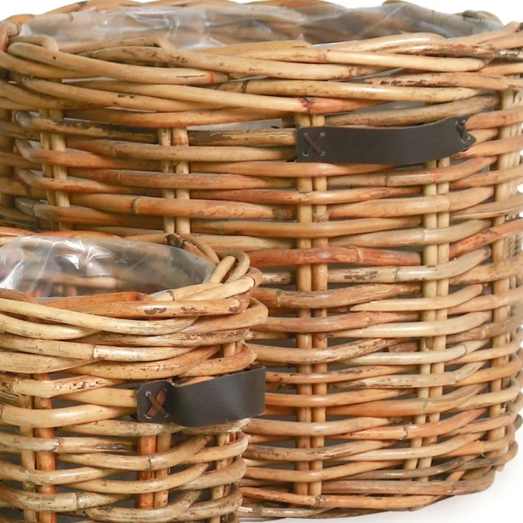 Dickes CL Rattan Pflanzkorb CESTINO natural ca.D35cm Ledergriffe Korb Handarbeit – Bild 5