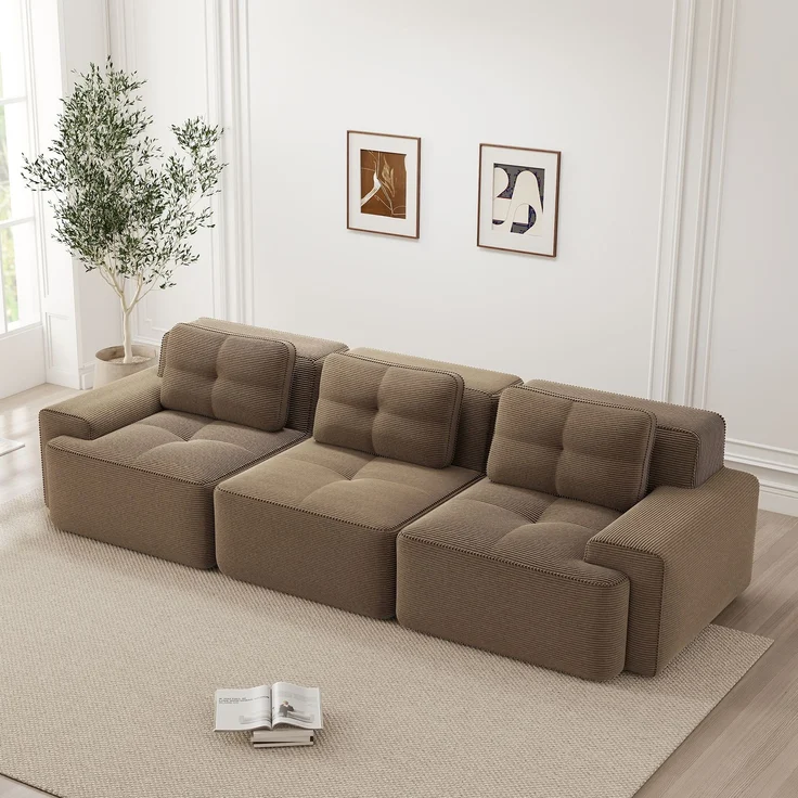 EINHOM Cloud Modulsofa Boneless Sofa, Modulares Ecksofa, Überdimensionales Modulares Cloud-Sofa, Bequeme Corduroy-Cloud-SofaSofas, 3-Sitzer Tiefsitz Sofa für Wohnzimmer, Montagefreies Sofa, braun – Bild 4
