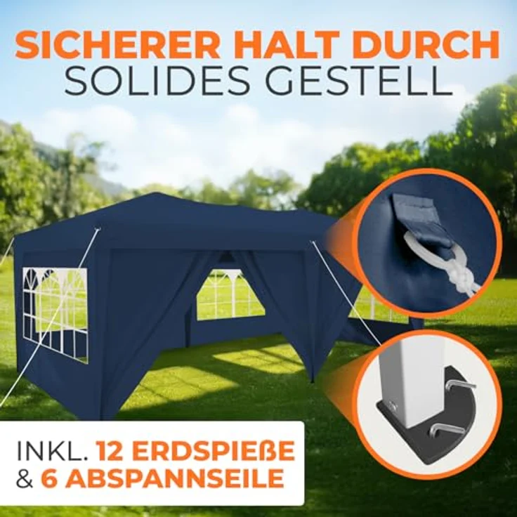 Kronenburg Faltpavillon wasserdicht Pavillon mit 6 Seitenteilen, Gartenzelt, 3x6 m - mit UV Schutz 50+, Blau – Bild 6