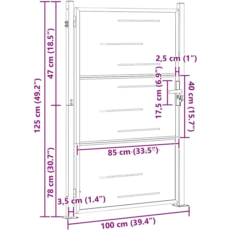 vidaXL Gartentor mit Schloss, Edelstahl silber, 85 x 120 cm – Bild 12